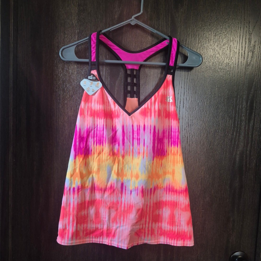 ZeroXposur Women XXL Fuchsia Tie Dye Zig-Zag Tankini Top UPF 30+ Quick Dry New